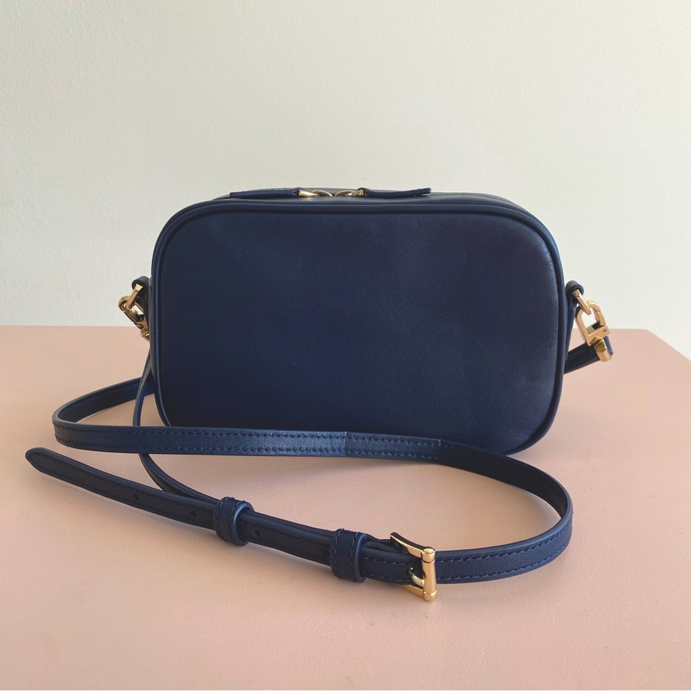 Italic Leah Navy Leather Crossbody Camera Bag